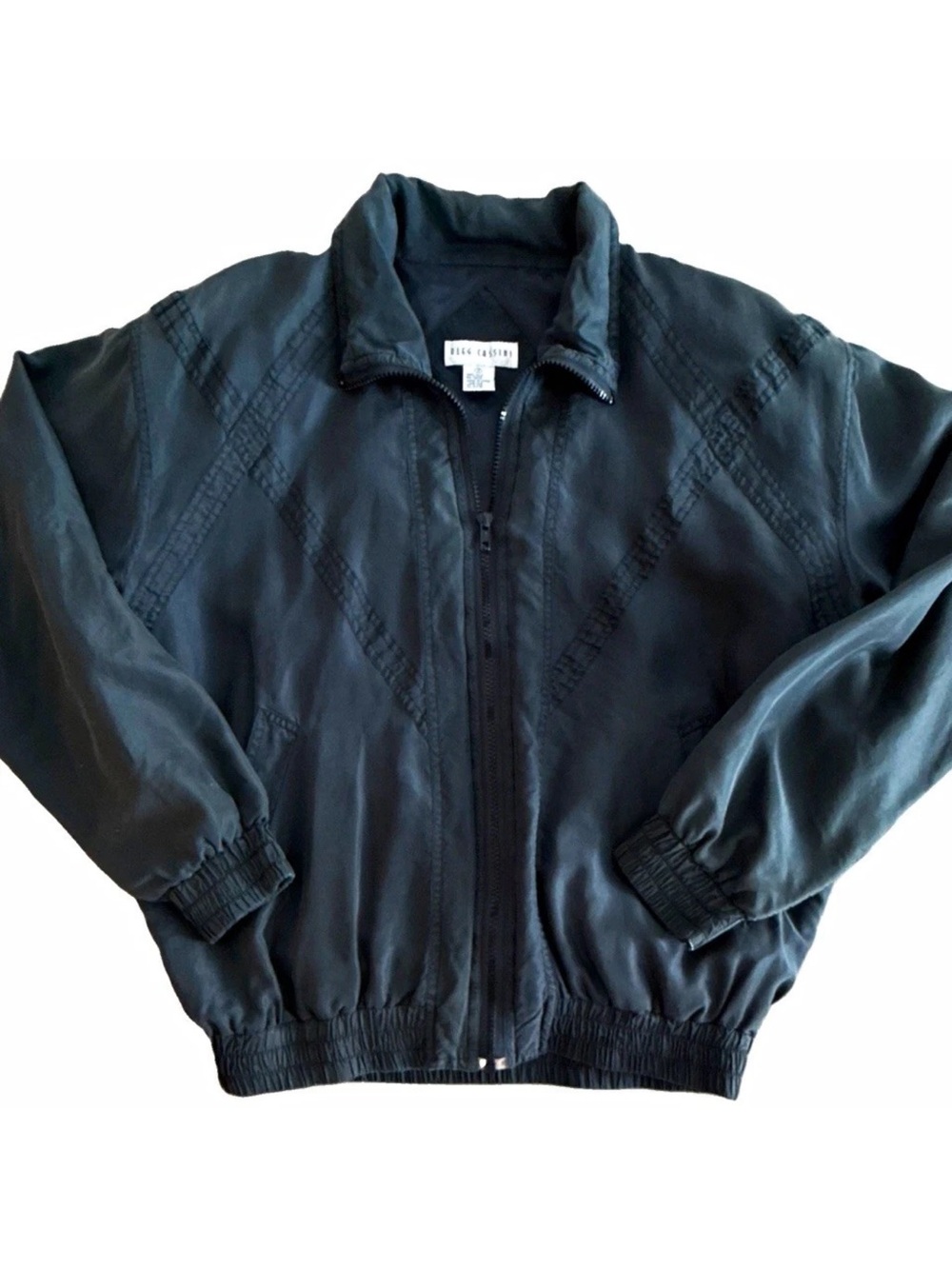 Oleg Cassini Black Silk Zipped Bomber Jacket